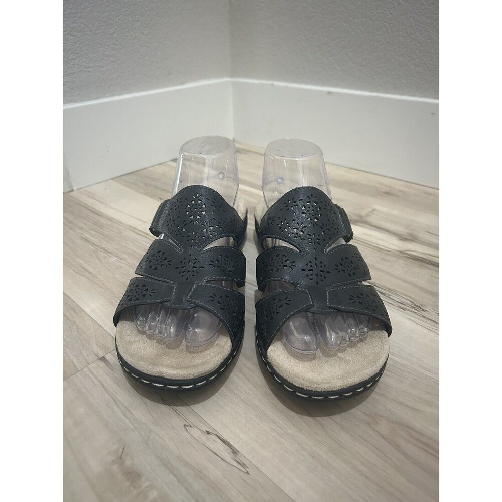 Croft & Barrow POPPINS Black Hook & Loop Slip On Sandals Slides Size 8.5